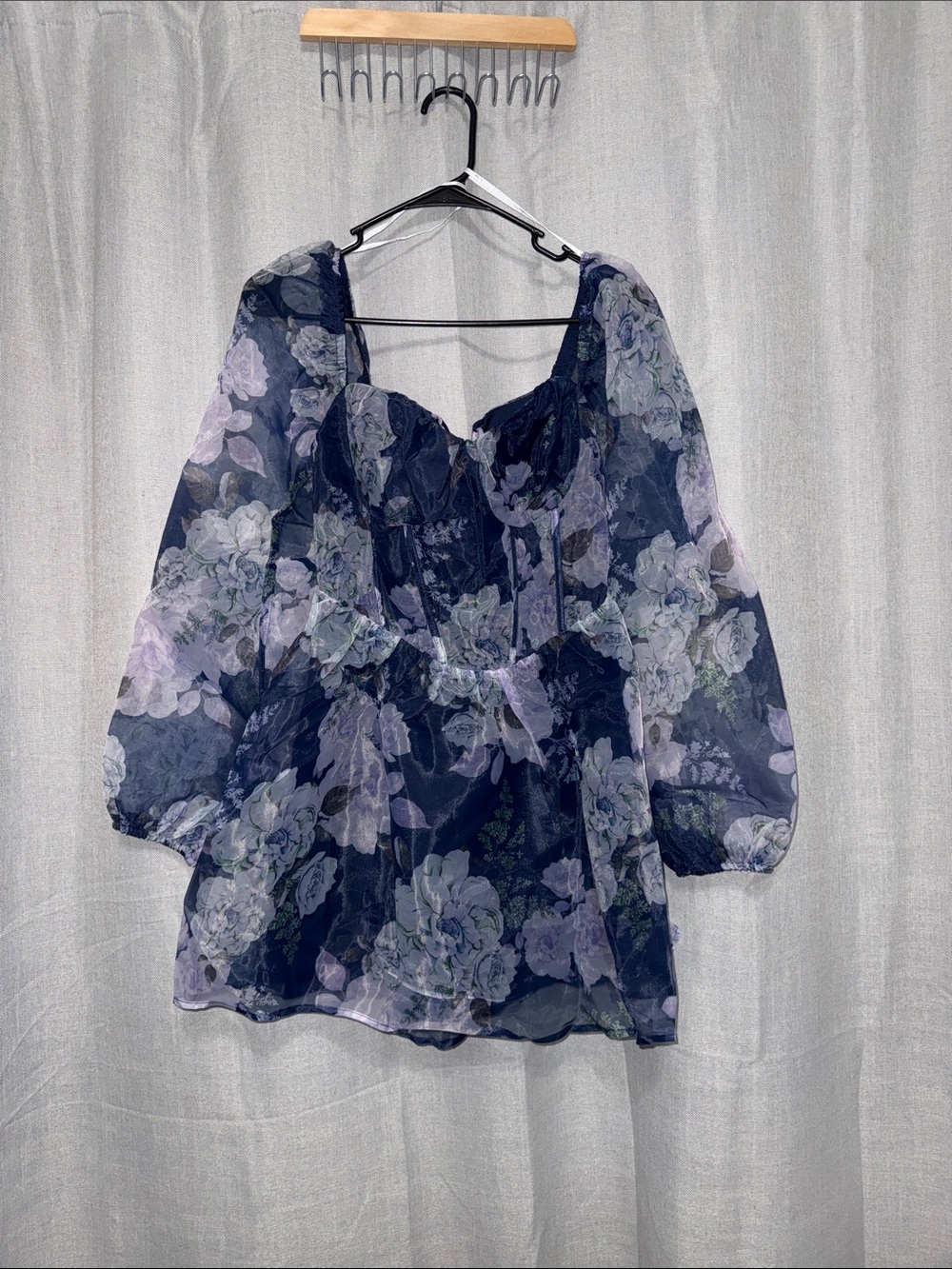Lulus Positively Enchanting Blue Floral Organza Bustier Mini Dress - Size M - Picture 5 of 9